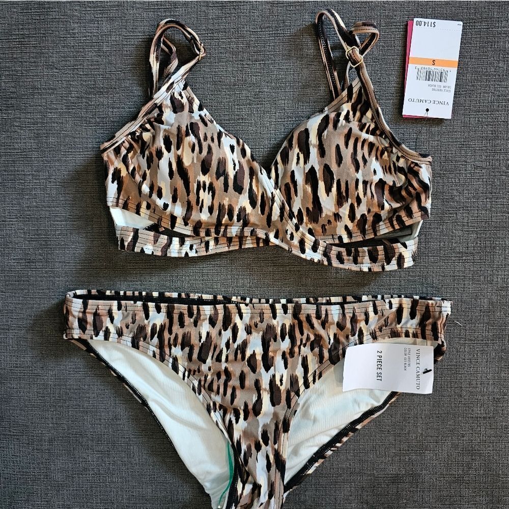 Vince Camuto Animal Print Safari cut out 2 piece bikini set NWT Size Small